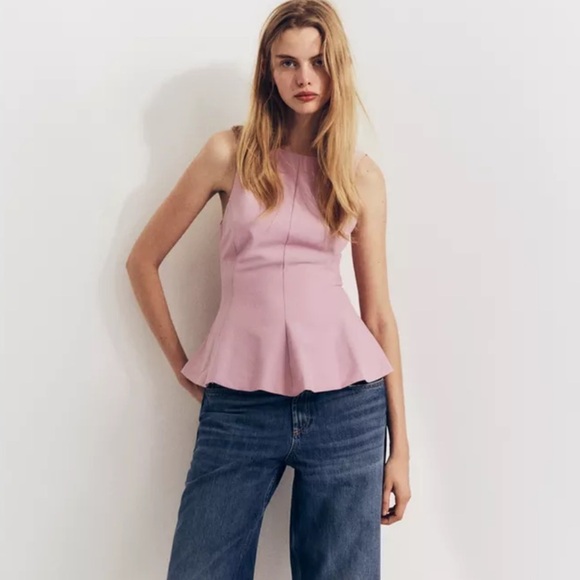 Zara Tops - Zara size small dusty pink bow tie peplum tank top new with tags